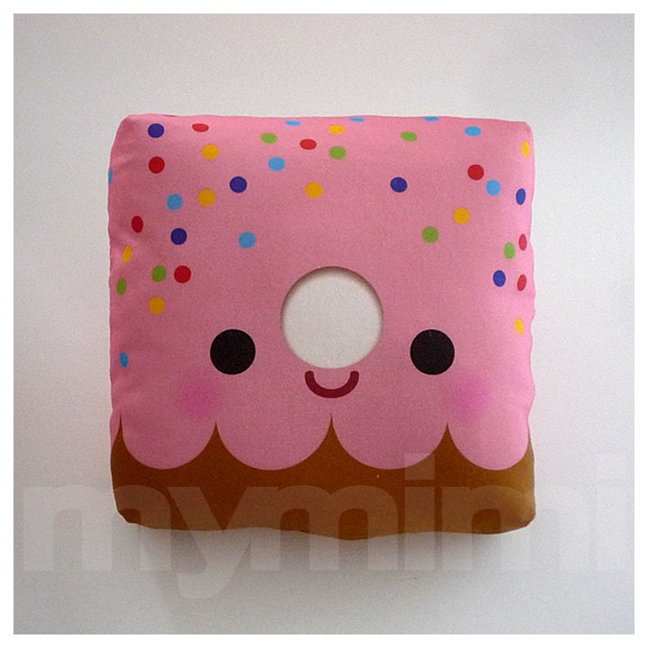 Decorative Pillow, Mini Pillow, Kawaii Print, Toy Pillow - Yummy Pink Donut