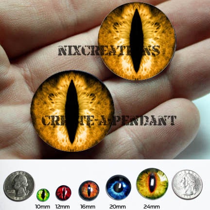 Glass Eyes - 24mm - Taxidermy Orange Dragon Eyes Copper / Green Cabochons for Jewelry and Pendant Making
