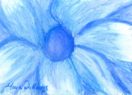 Beauty in Blue - Blue Flower - Framed - Original Pastel Painting by Maria Williams