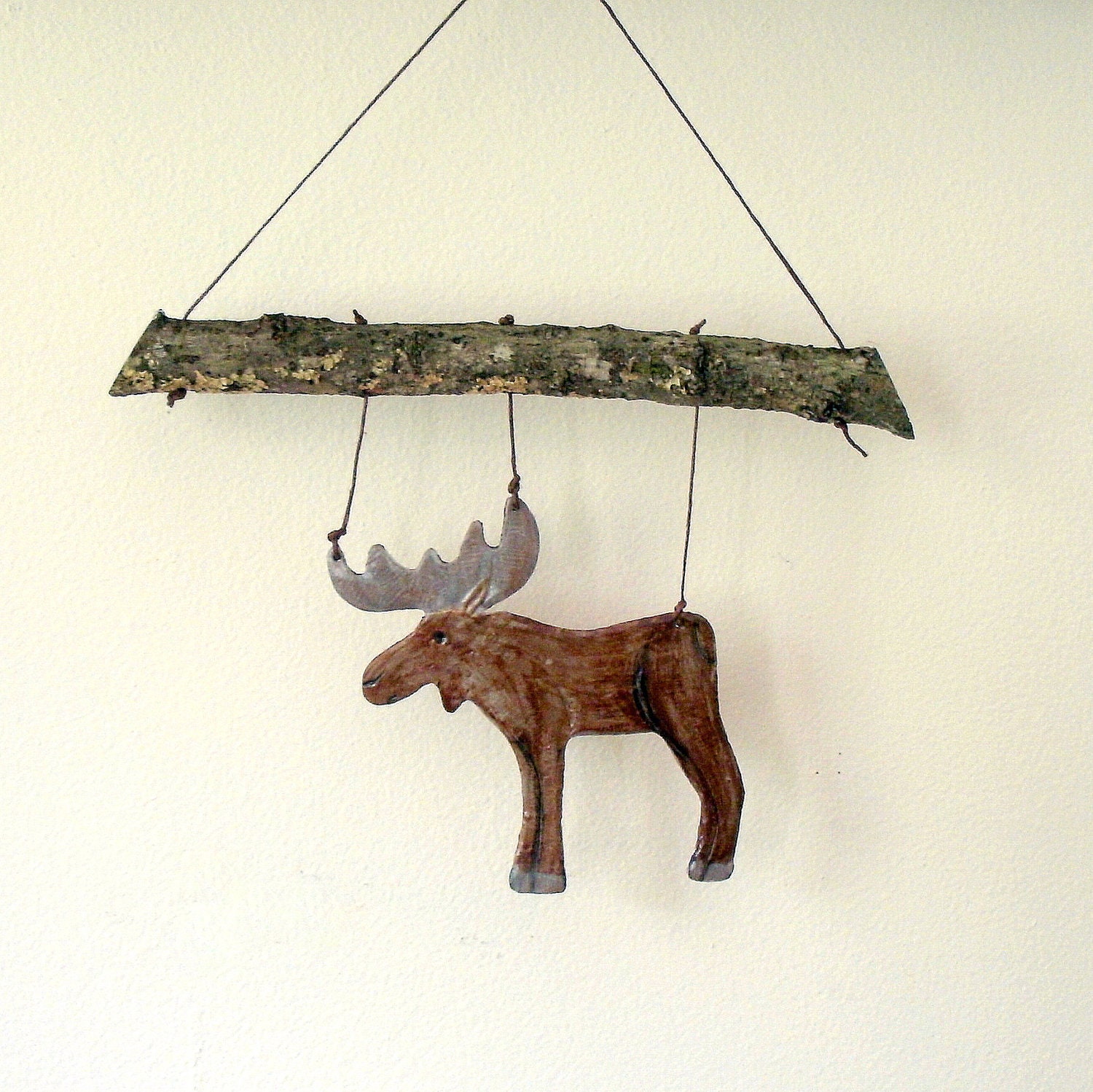 Rustic Stoneware Mountain Moose Wall Hanging or Mobile