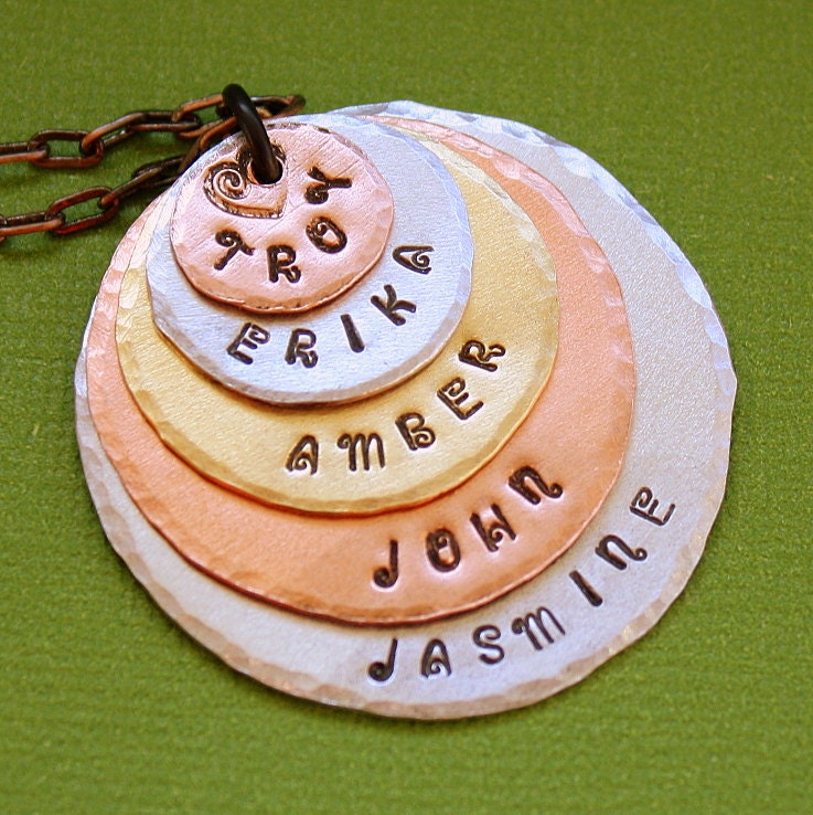 Personalized Necklace - Hand Stamped Jewelry - Layered Grandmother's Necklace - Personalized Mom Necklace  -  Mixed Metals - 5 Names