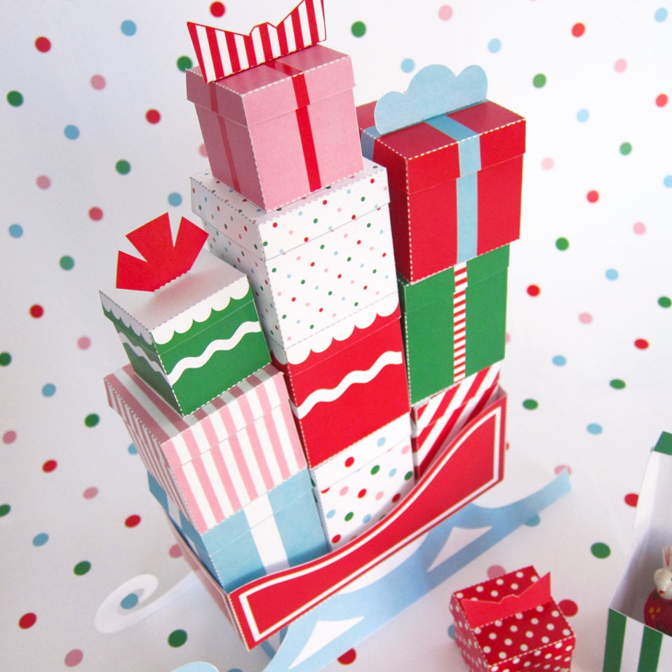 12 Mini Gift Boxes with Sleigh Printable Paper Christmas Crafts