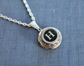 H INITIAL Vintage TYPEWRITER Key LOCKET Style Necklace Black Key Retro Fun