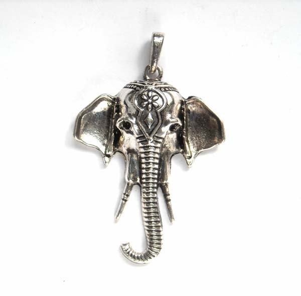 Antiqued Silver Elephant Head Pendant