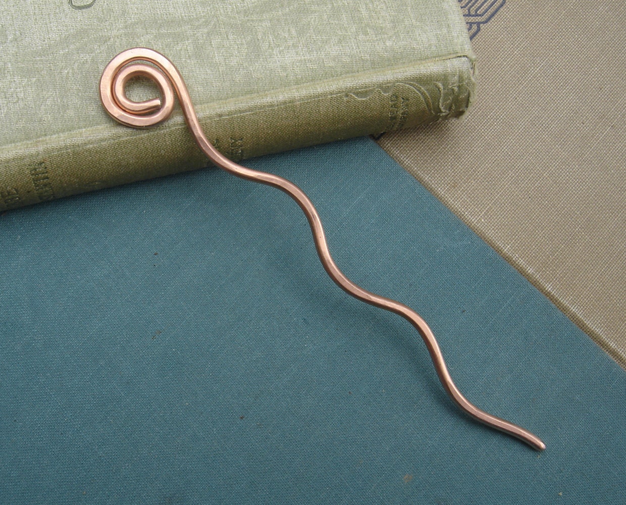 Simple Spiral Wavy Copper Hair Stick or Shawl Pin - Long Hair Accessory- Metal Hair Toy