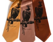Falconry tie. Bird of prey men's necktie. Black falcon screenprint. Your choice of microfiber tie fabric colors and width.