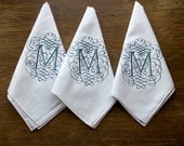 Initial handkerchiefs, pack of 3. Personalized initial white pocket squares. Single letter, 100% cotton hanky. Choose A-Z and print color.