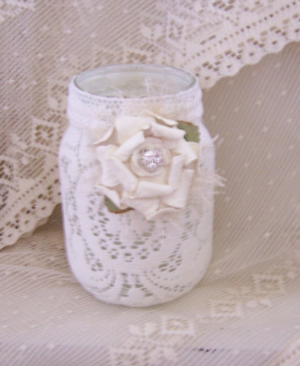 mason jar vintage laces candle holder with flameless candle included