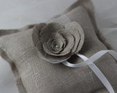 Wedding linen ring bearer pillow  -  Wedding ring pillow  - Rustic  - ivory - dusty pink  linen Ring  Pillow Made to Order