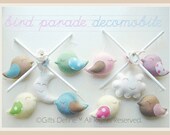 Musical Baby Mobile  BIRD PARADE for Boys or Girls (embroidered both sides) - Crib Mobile for Modern Nursery or Playroom Decor (choose one)