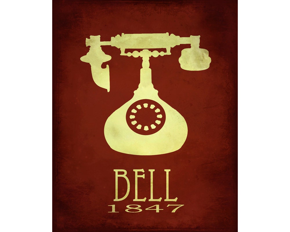 8x10 Science Art Print Alexander Graham Bell Steampunk Rock Star Scientist Telephone Phone Poster Office Geek Smart Dorm Decor