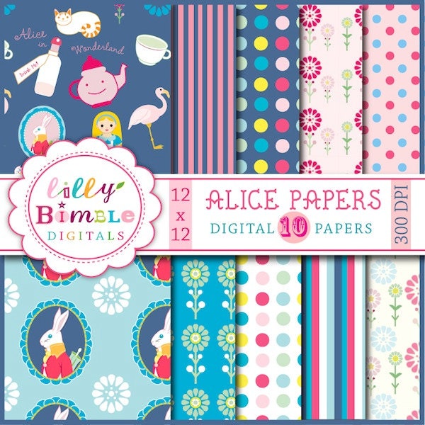 Alice in Wonderland Digital Paper Pack for scrapbooking, cards, design Il_170x135