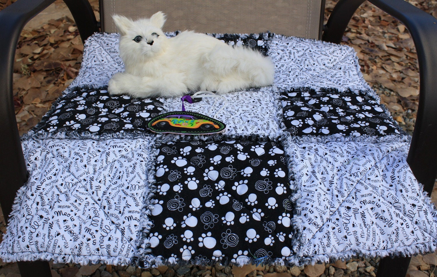 Cat Blanket Black With White Paw Prints