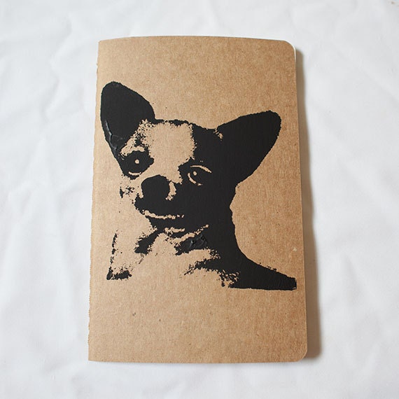 Chihuahua Moleskine Journal, Hand Printed Original Design Screen Print, Dog Notebook