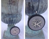 Graphic Necklace Pendant-Wooden Disc Pendant-Black and Gray