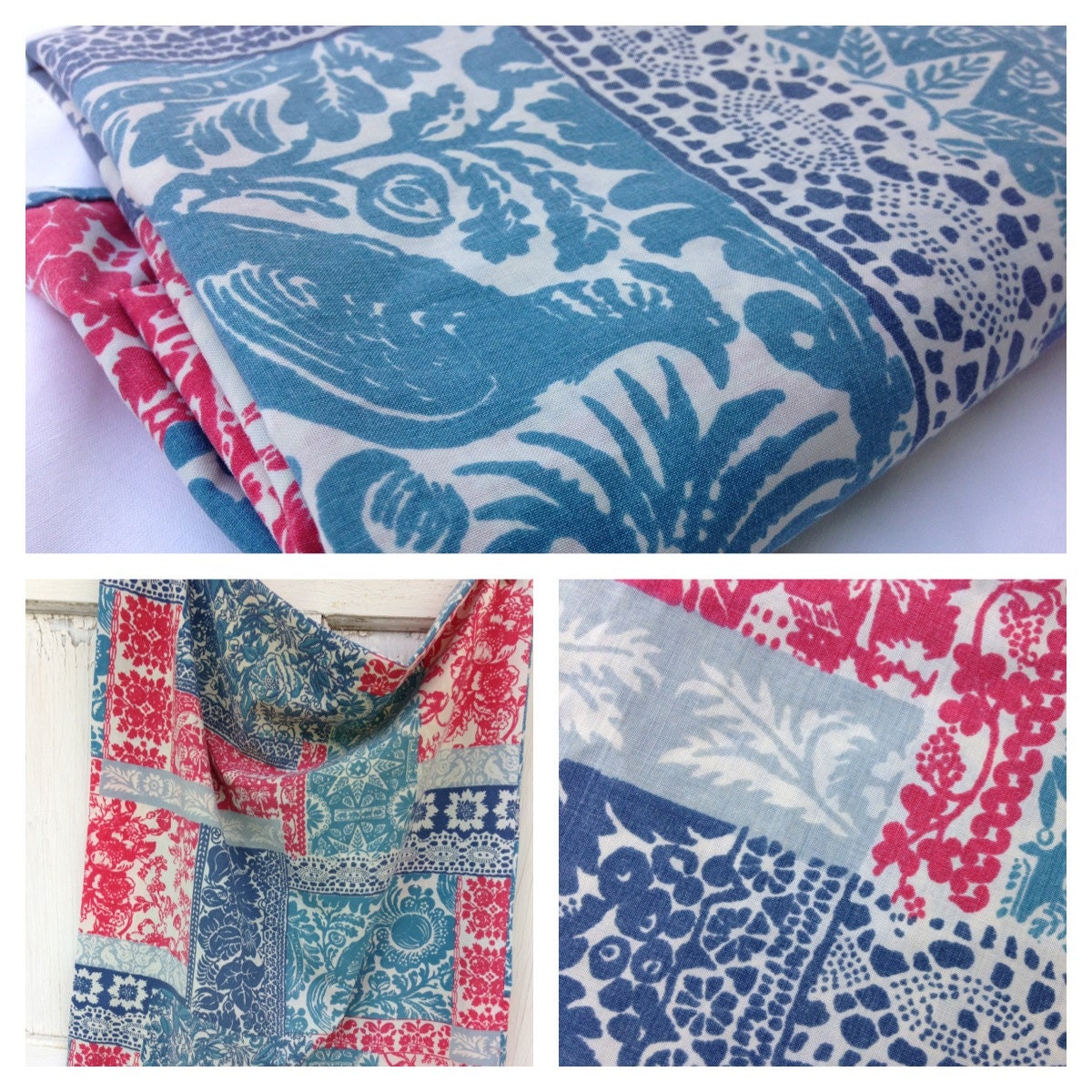 Vintage Floral Pillowcase -Red and Blue Patchwork