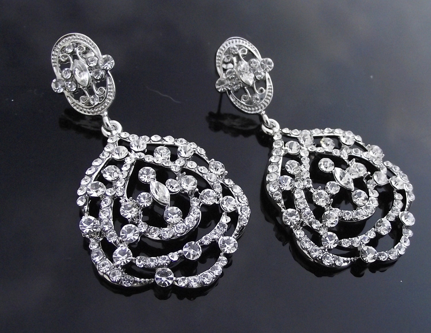 Just in. Vintage Style Silver Earrings, Crystal Chandelier Earrings, SABRINA