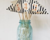 Striped Table Number Flags for Wedding Seating, Navy, Modern, Nautical