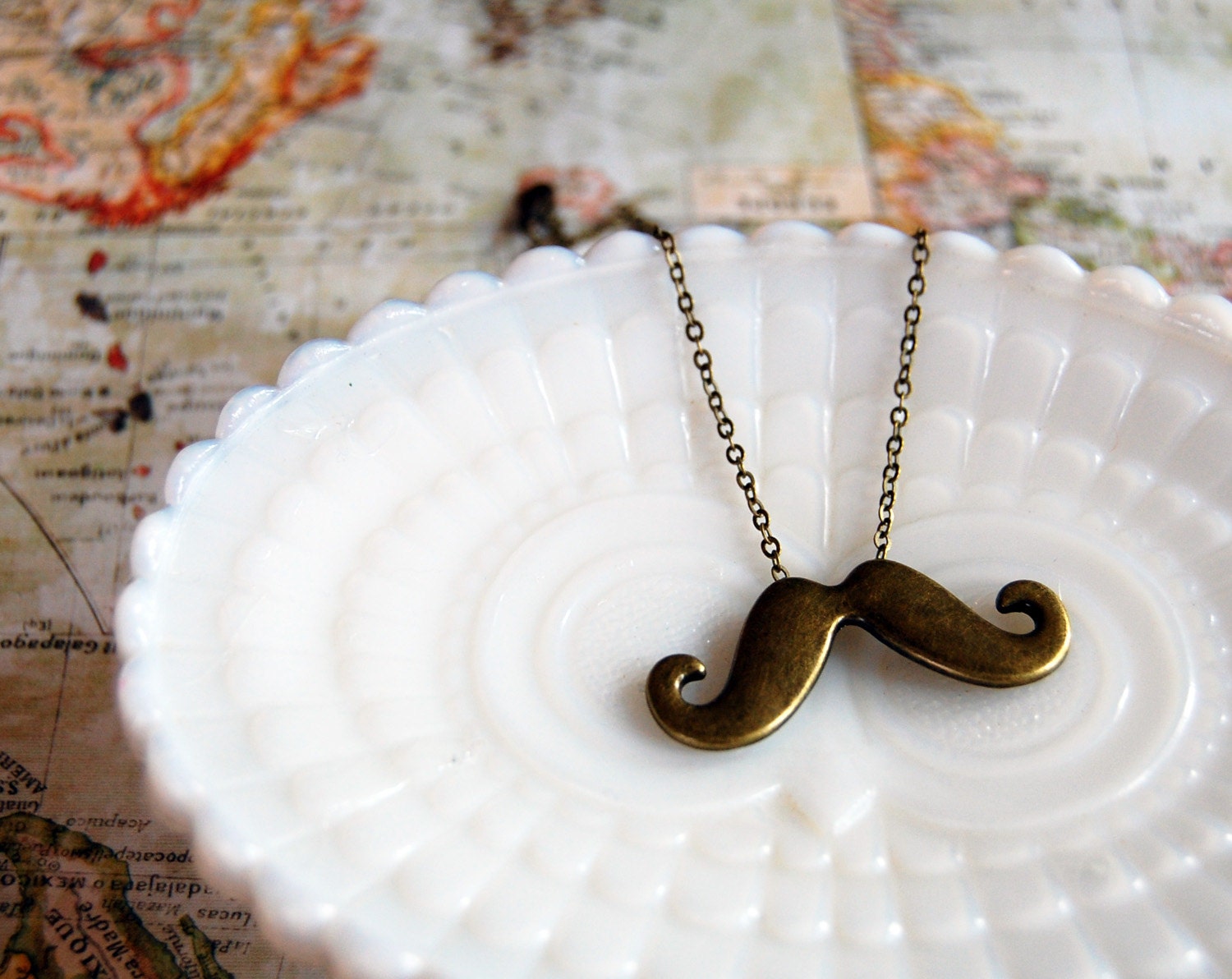 handlebar moustache aged brass necklace - quirky hipster humor