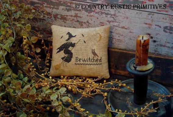Primitive Bewitched Pillow Tuck Cross Stitch E Pattern PDF- New Pattern