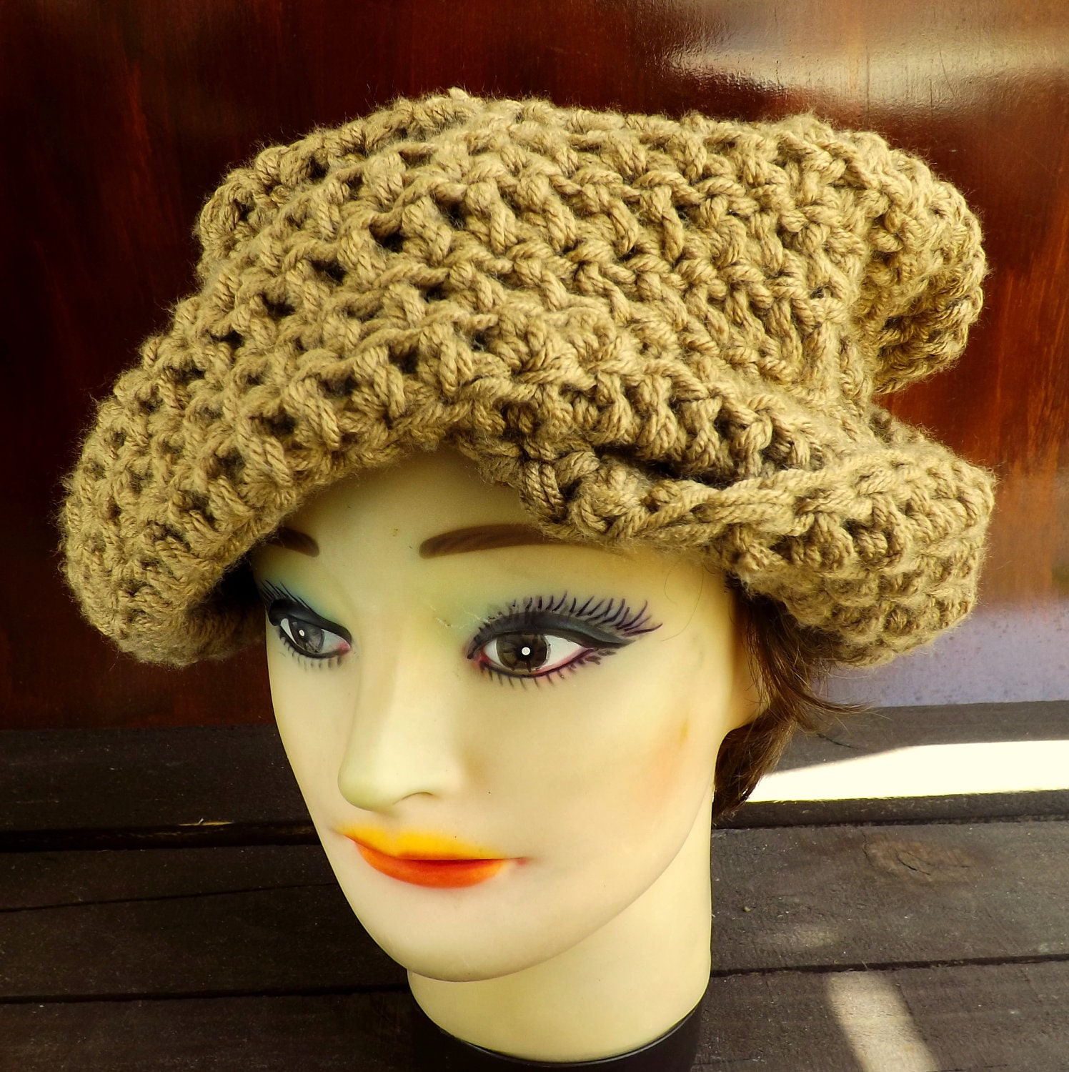 Crochet Hat Women Hat - Womens Beanie Hat in Almond Dark Beige Brown - Crochet Womens Hat - Custom Order