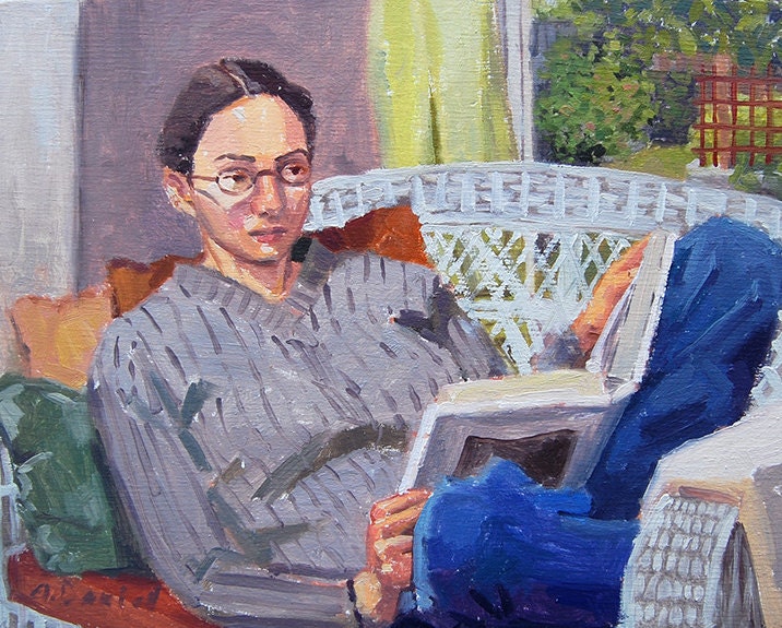 Sarah Marina Reading painting by Andrew Daniel