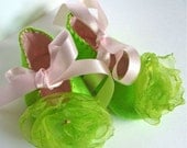 Lime Green and Baby Pink Felt Organza Flower Baby Booties/Shoes Small