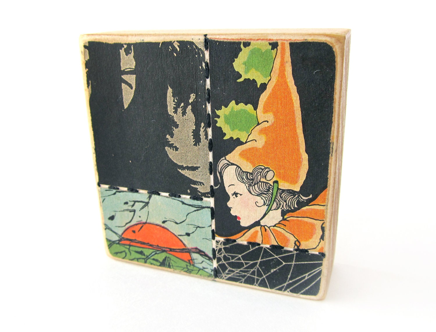 Orange - Halloween ART BLOCK - Original Mixed Media Collage