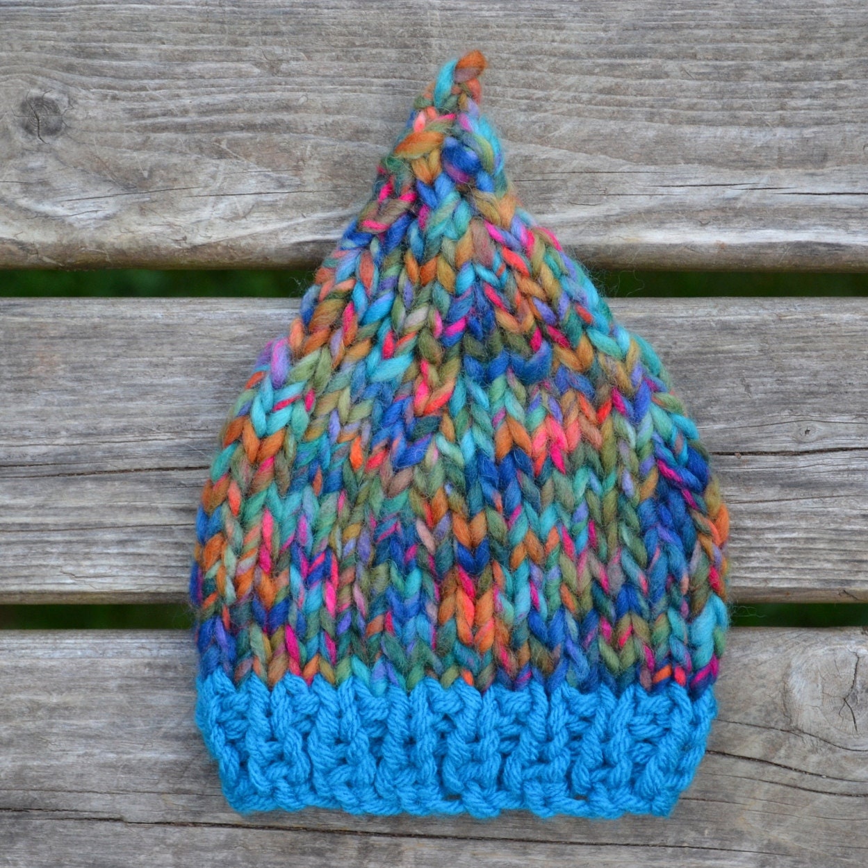 Newborn Baby Girl Boy Photo Prop SPRiNkles ElF HaT Unisex BeANiE Blue Brim w Multicolor Fleck Wool ToQue ReADY to SHiP