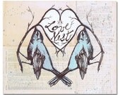 Summer Wedding Gift, Book Art, Love Nest Collection, Original Art on Wood, Made to Order