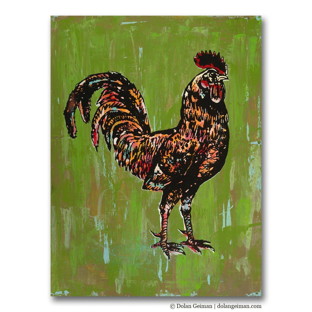 Custom Rooster Painting, Chicken Folk Painting on Wood, Dirt Road Rooster Collection, Made to Order