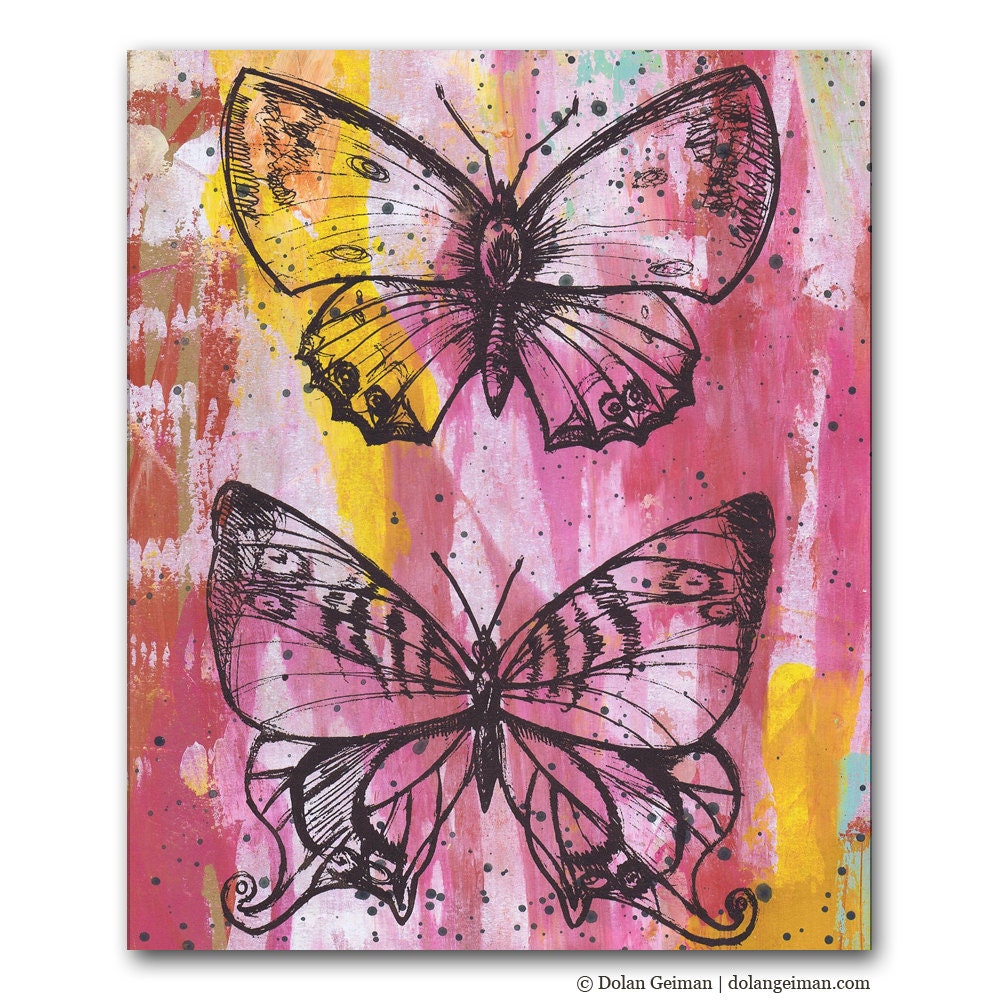 Golden Pink Butterfly, Unique Art Gift for Her, Pastel Panel Painting on Wood, Spring Garden Art
