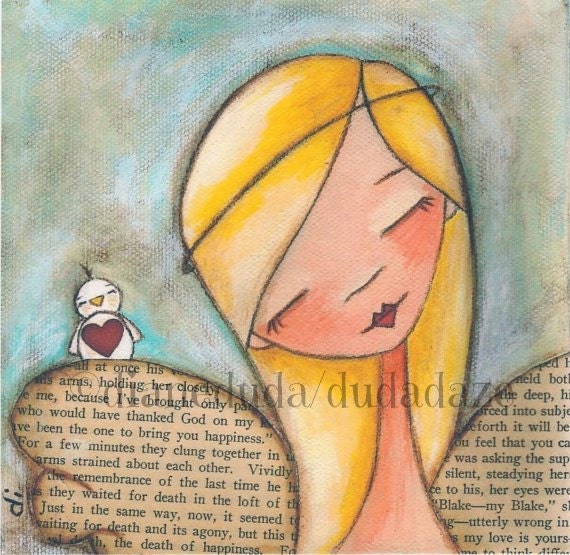 Print of my Original Mixed Media Painting - Bird on a Wing