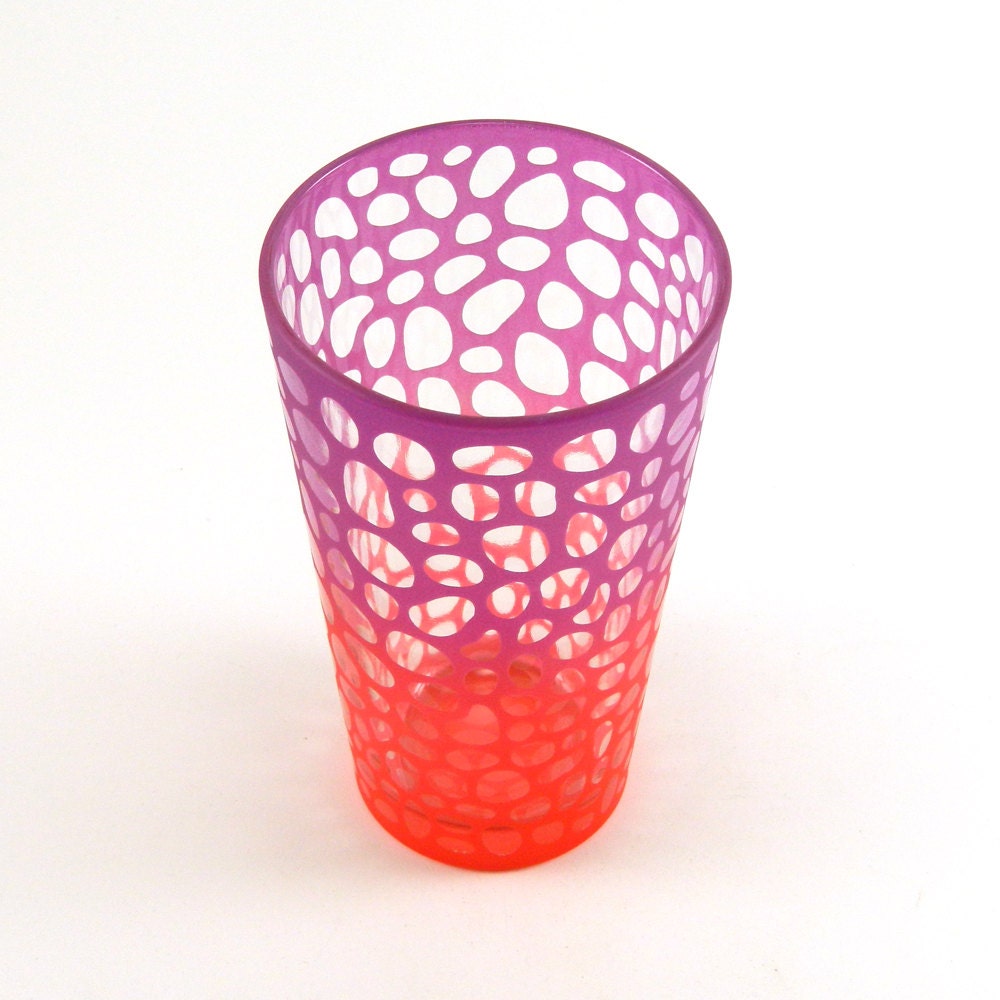 Pint Glass - River Rocks - Purple and Red - Inlaid - Custom Painted and Etched Glassware