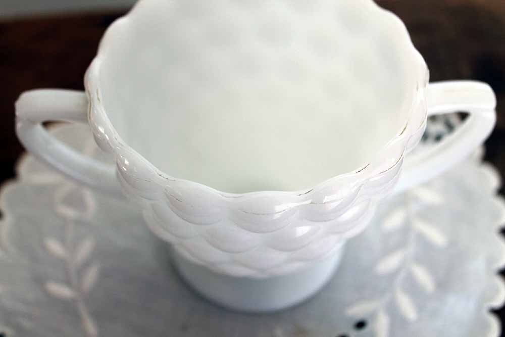 CLEARANCE Hobnail Milk Glass Cup Two Handle by RedHenStudios