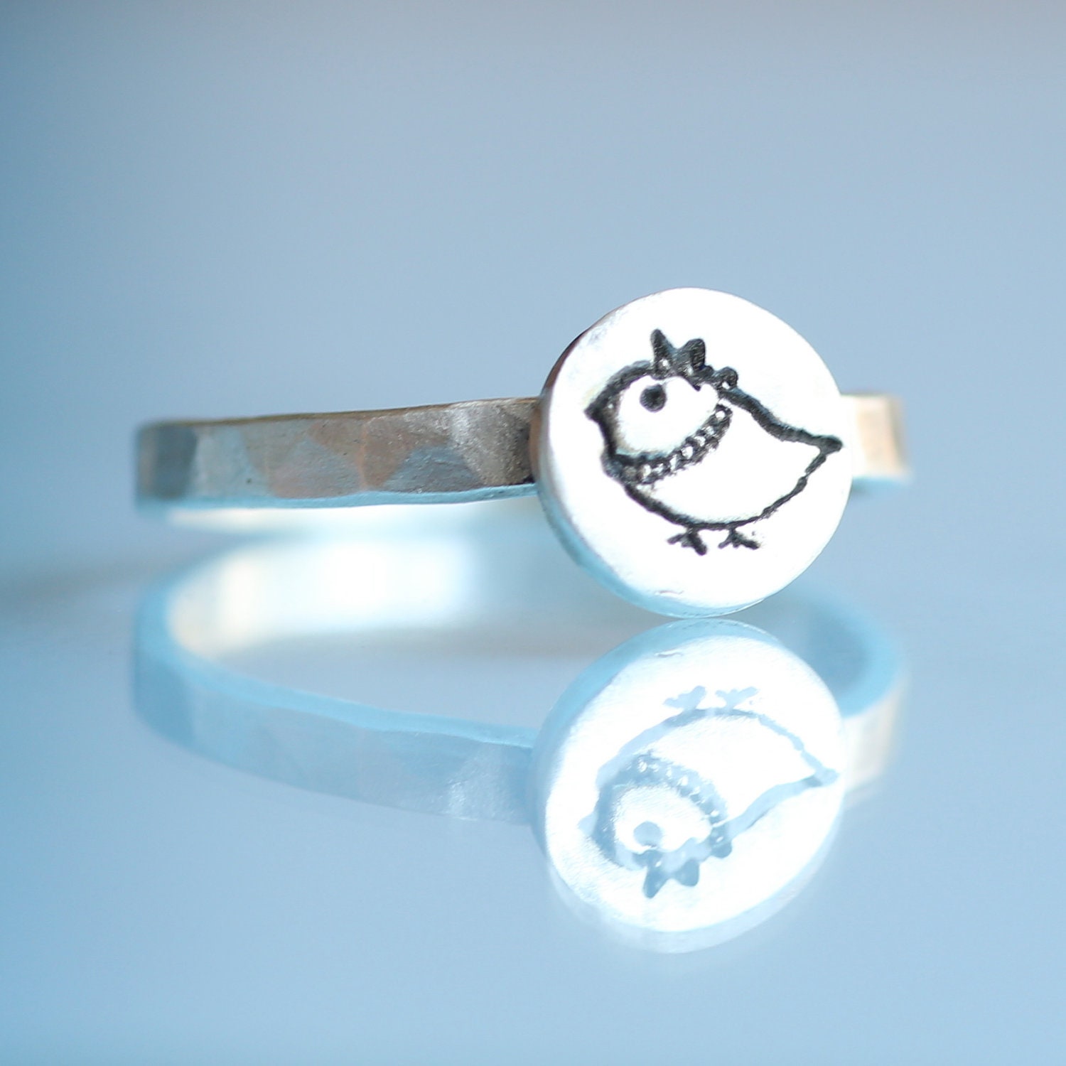 FANCY BIRD stacking ring, bird with PEARLS and bow, eco-friendly silver. Handcrafted by Chocolate and Steel