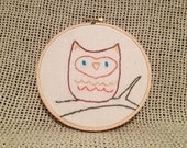 Hand Embroidered Handsome little Owl Sitting on a Tree Limb