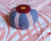 Felted Pincushion . Natural Grey with Pink and Red