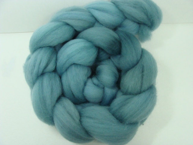 Hand Dyed Falkland Top in Winter Lake Semi Solid Smooth Light Blue