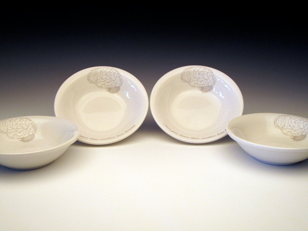 Zombies love brains Dipping Bowls Set of 4 in GHOSTIE GREY