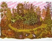 GARDEN Woodblock / Woodcut Print