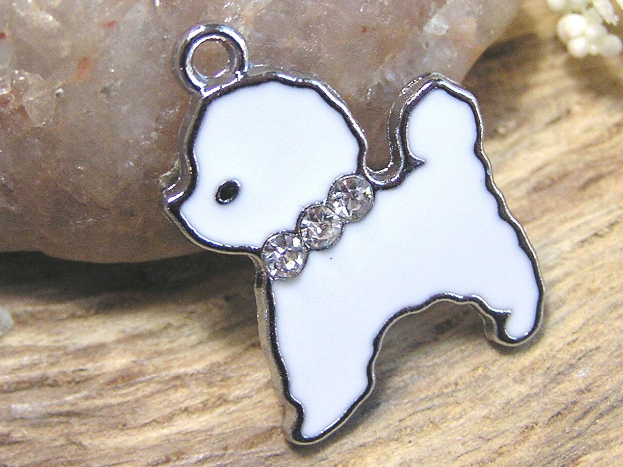 Bichon Frise Enamel Dog Charm - 1 piece - SALE