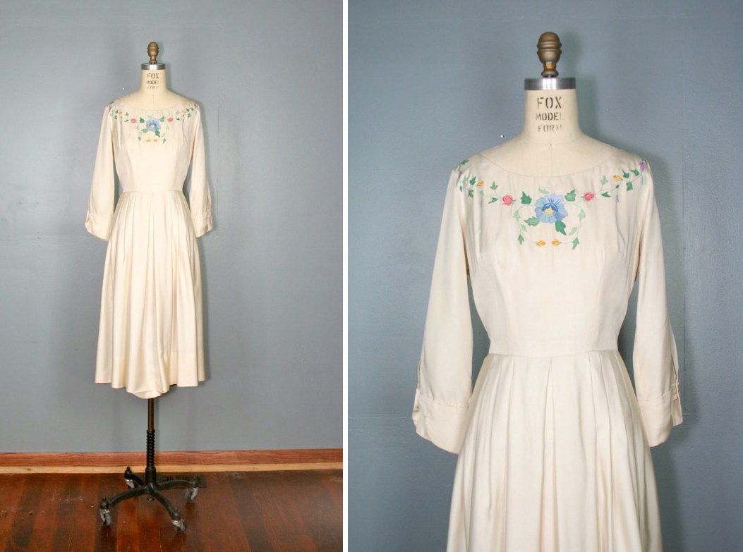 vintage . 1950s . wedding . dress . MORNING GLORY . floral . gown