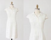 White Irish Linen Wiggle Dress Aline Collar 1960s