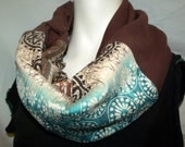 Infinity Scarf - Circle Scarf - Loop Scarf - Cowl - KMZ Eternity Wrap - Two Toned Brown Tribal