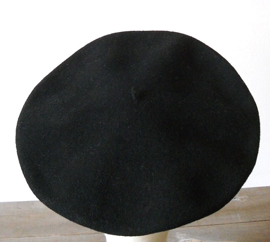 Vintage Black Wool Beret - St. George England - Featured Item