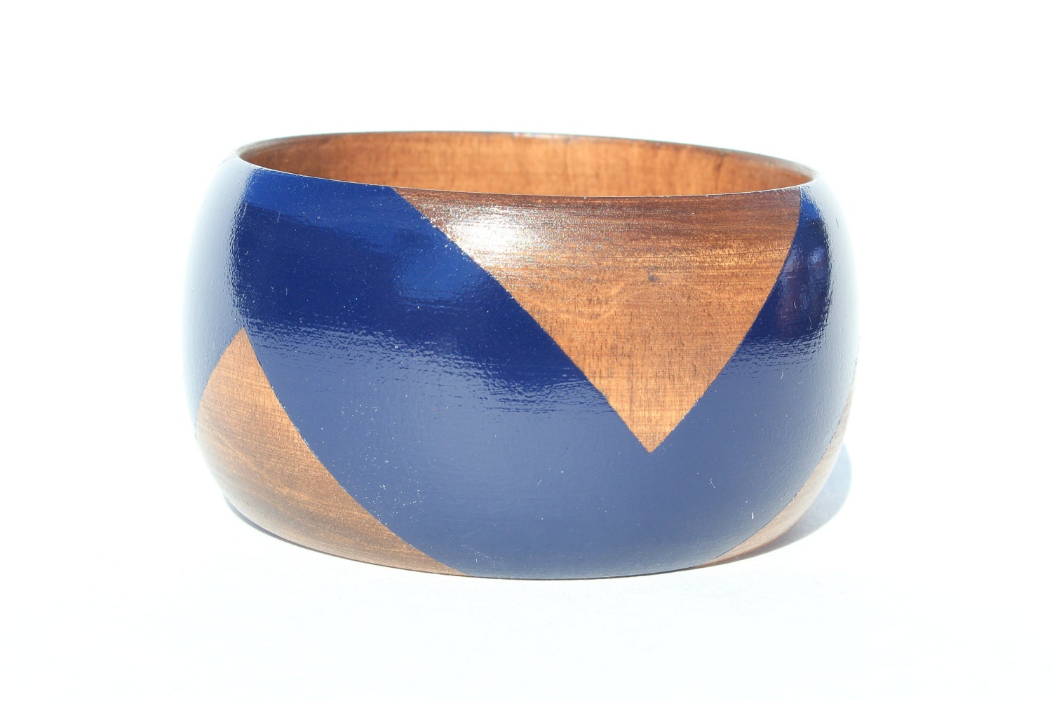 Navy Chevron Stained Wood Bangle- S-XL