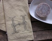 cotten/linen blend hemstitched hand towel - with hand-embroidered custom monogram