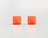 Neon Orange Geometric Pyramid Metal Stud Earrings. Surgical Steel Earrings Post. Gift for Her