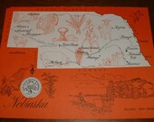 1961 NEBRASKA State Pictorial Map Great for Framing